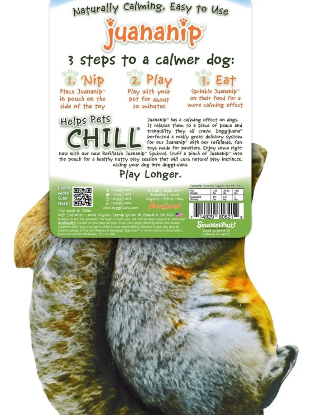 Naturally Calming Squirrel Refillable Juananip Toy -